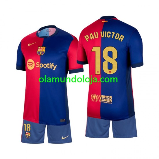 Camisola FC Barcelona Pau Victor 18 Criança Equipamento Primeiro 2024-2025 Manga Curta